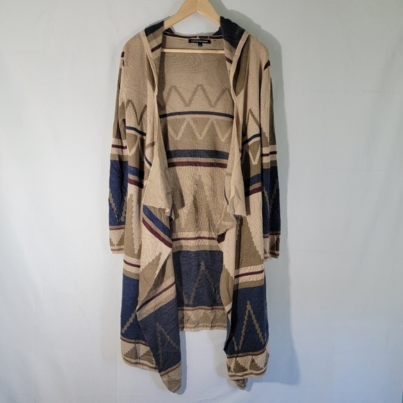 FOREIGN EXCHANGE Women's Southwestern Long Waterfall Hooded Cardigan Sz M Boho - Picture 12 of 12